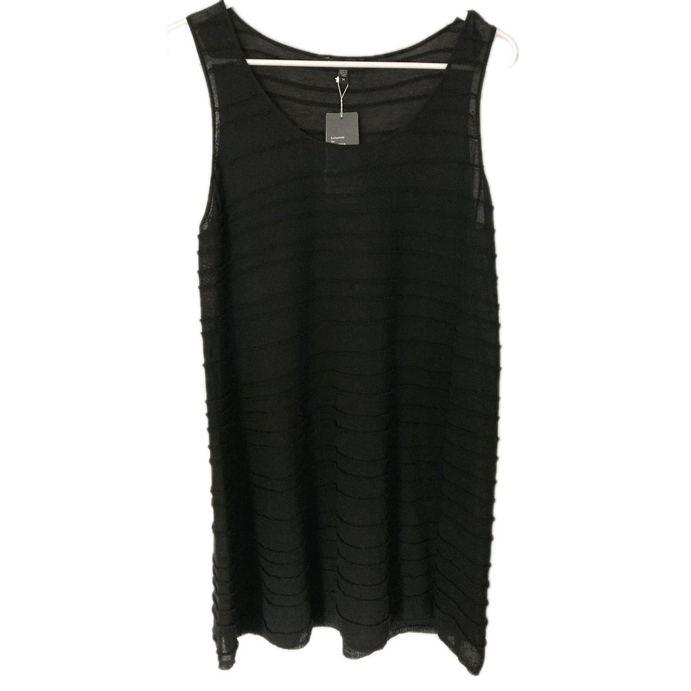 Eileen Fisher Tank Top Women M Blk Scoop Neck Sheer Tunic Knit Thick Stripe NWT